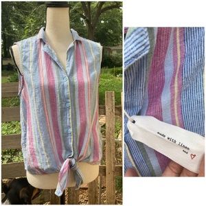 NWT Nordstrom Striped Linen Sleeveless Blouse, Top